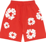 Denim Rips Cotton Crown Shorts Red