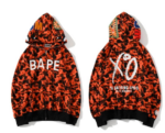 BAPE x XO Camouflage Shark Full Zip Hoodie Orange